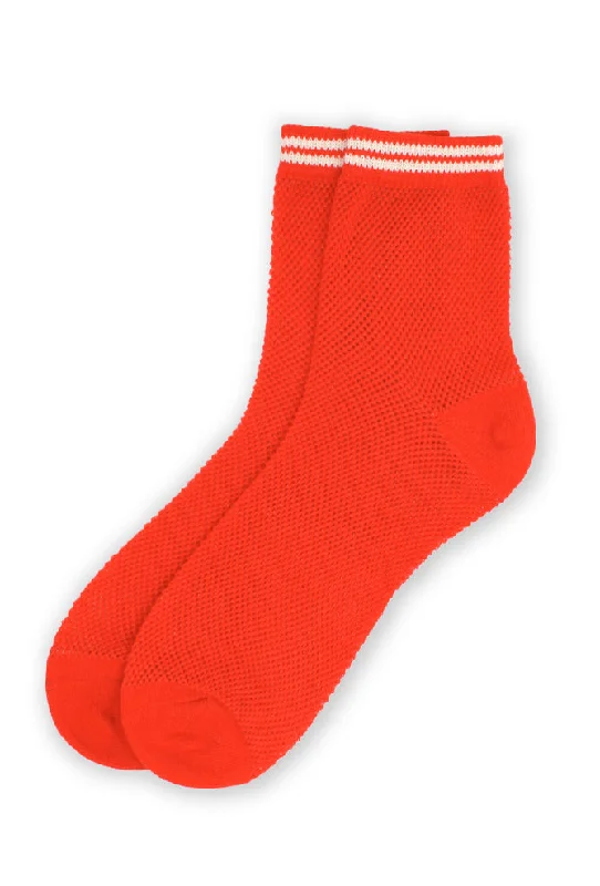 French Retro Mesh Sneaker Socks, Classic Red