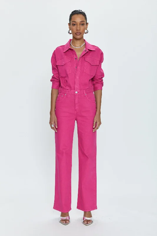 Cozy Essentials Wear Nikkie Long Sleeve Jumpsuit - Pink Garnet