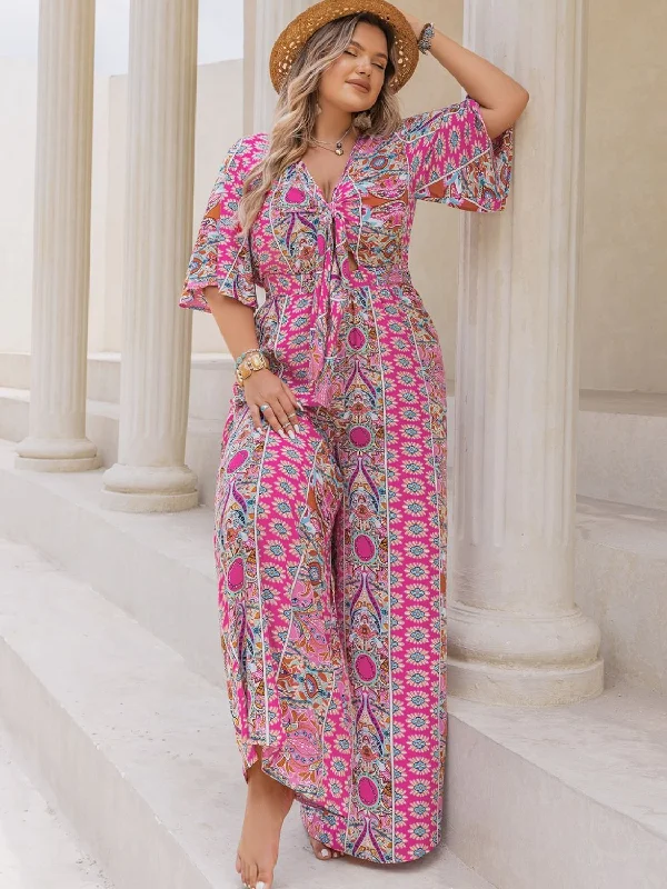 Modern Comfort Wear Plus Size Printed Half Sleeve Wide Leg Jumpsuit