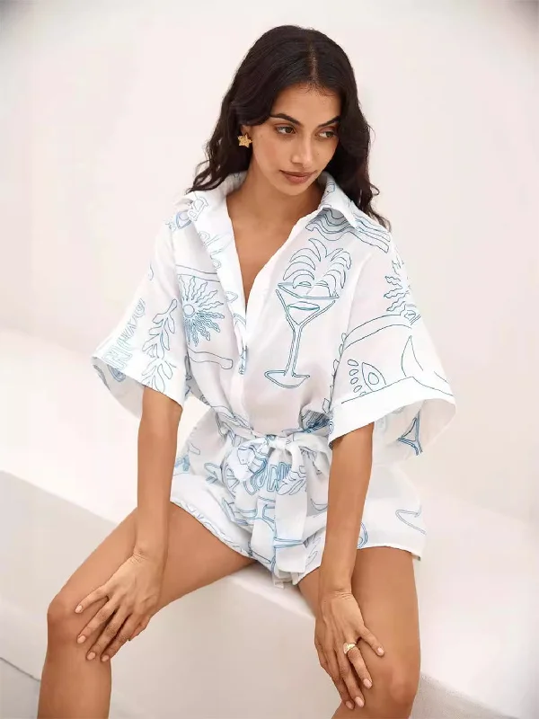 Elegant And Casual Printed Collared Neck Half Sleeve Romper