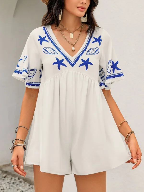 Soft Textures Printed V-Neck Half Sleeve Romper