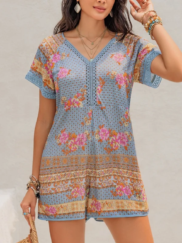 Stylish Comfort Printed V-Neck Short Sleeve Romper