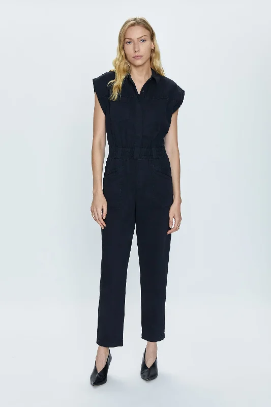 All-Day Wear Rosie Shoulder Pad Jumpsuit - Fade To Black