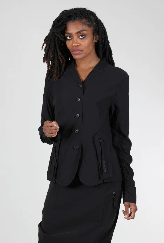 Youthful Street Fashion Twill Tech Zip Pocket Jacket, Black