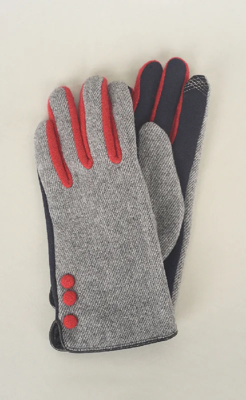 Elegant Style Woven Woolly Button Glove, Gris