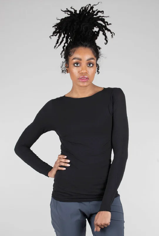Basic Comfort Raw-Edge Second Skin Top, Solid Black