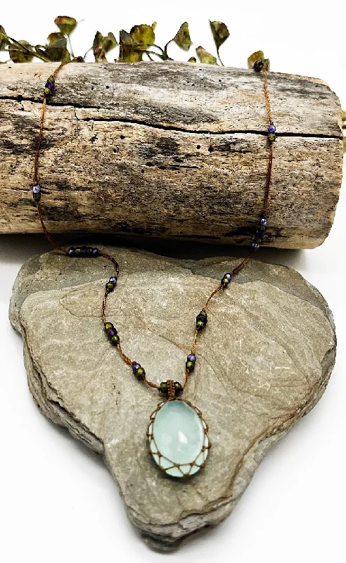 Classic And Versatile Tibetan Gemstone Pendant, Blue Chalcedony
