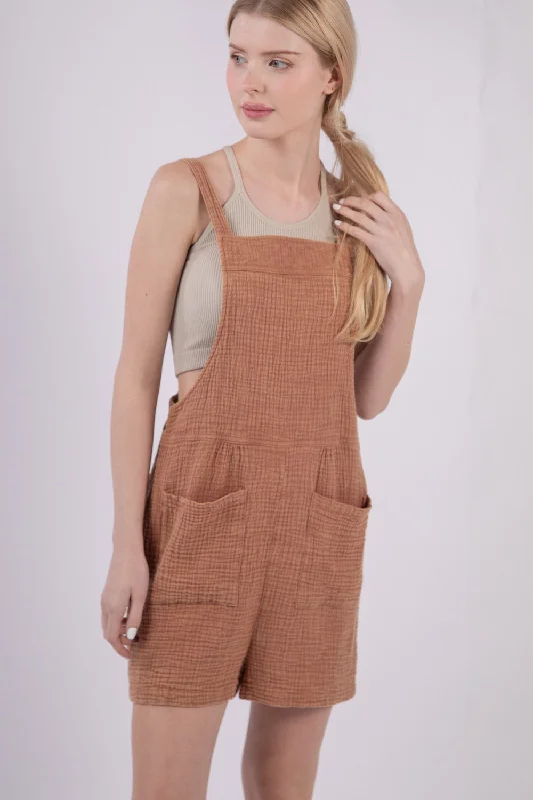 Wandering freely VERY J Sleeveless Double Gauze Overalls with Pockets