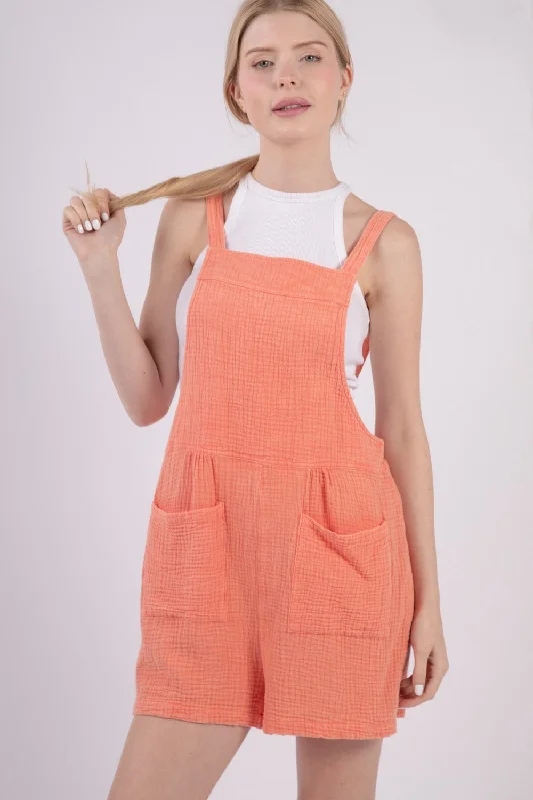Relaxed Clothing VERY J Sleeveless Double Gauze Overalls with Pockets