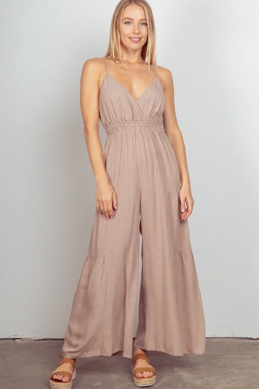 Elegant Style VERY J Sleeveless Ruched Wide Leg Jumpsuit