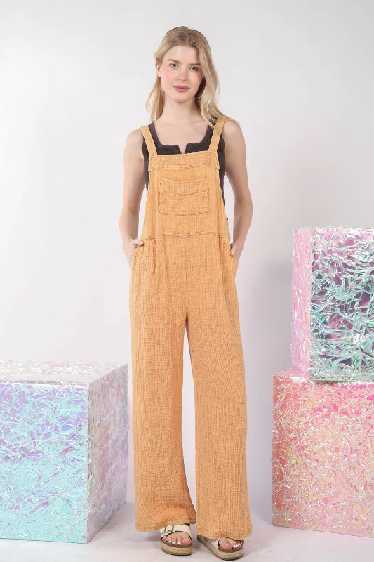 Warm And Comfortable VERY J Texture Washed Wide Leg Overalls