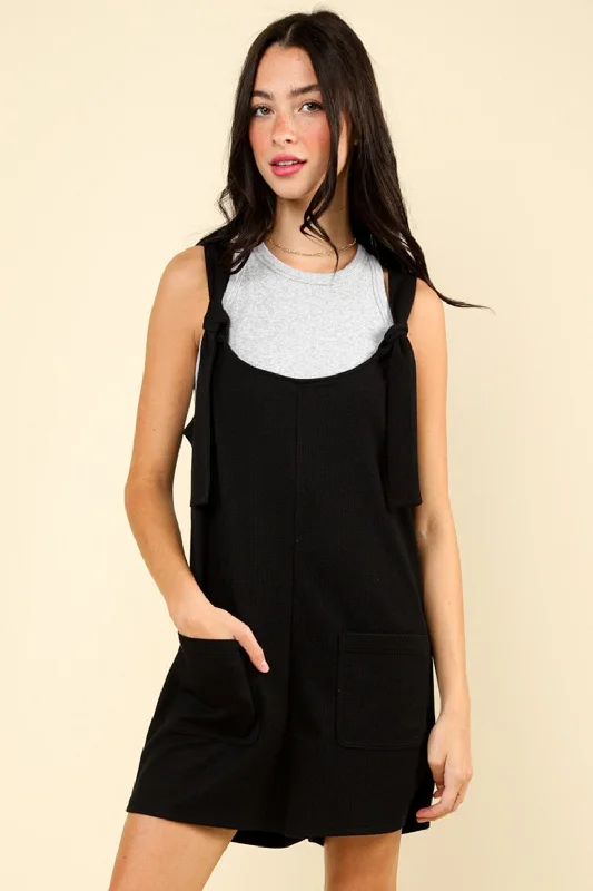 Nightclub Style VERY J Tie Shoulder Front Pocket Romper