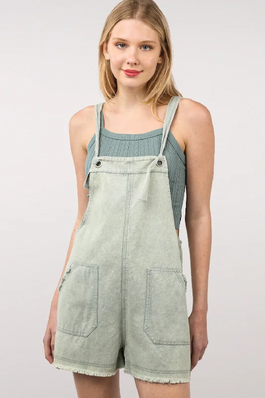 Chic Comfort Wear VERY J Washed Frayed Hem Denim Overall