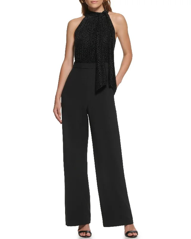 Warm Chic Outfits Devore Bow-Neck Jumpsuit