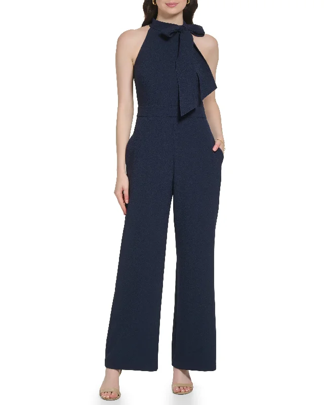 Modern Chic Petite Bow-Neck Sleeveless Jumpsuit
