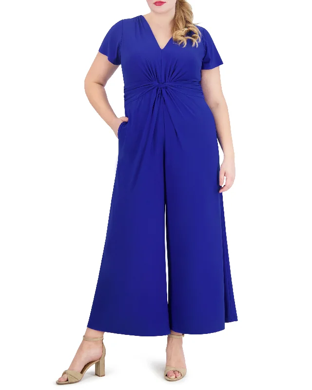 Casual Ease Plus-Size Twist-Front Flared-Leg Jumpsuit