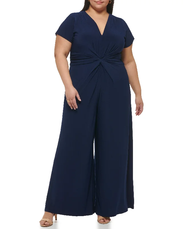 Versatile Outfits Plus-Size Twist-Front Flared-Leg Jumpsuit
