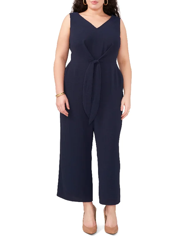Elegant Style Plus-Size V-Neck Jumpsuit With Front Tie