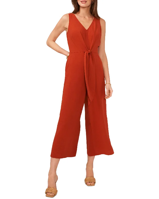 Easy Chic V-Neck Jumpsuit With Front Tie