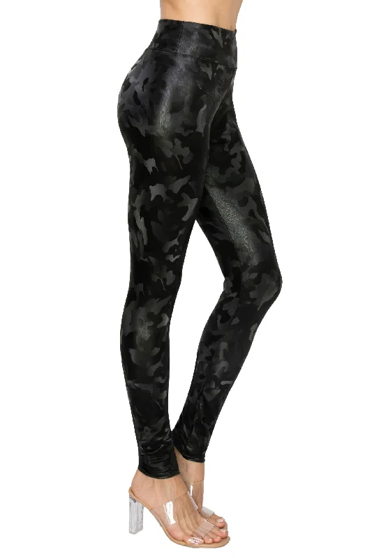 Easy Chic Women's Faux Leather Fashion Leggings  - High Waisted Stretch Sexy Pants Print