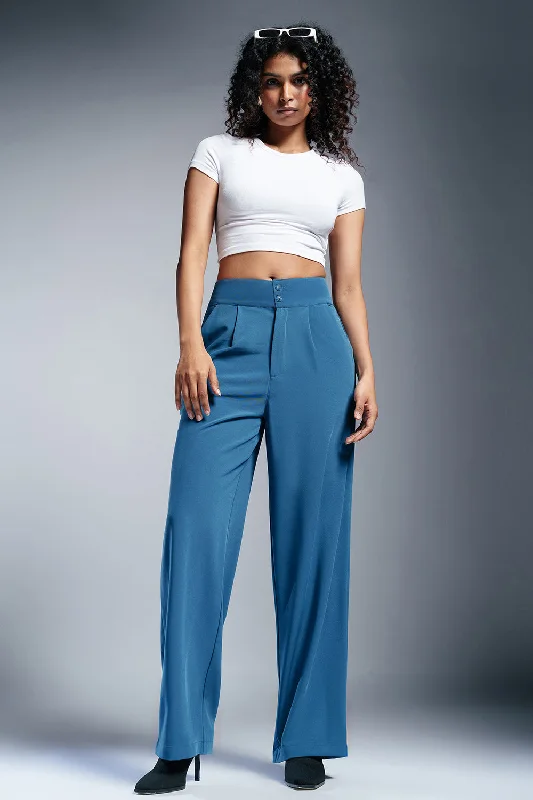 Trendy Looks Aqua-Tone Pleated Double Button Korean Pants