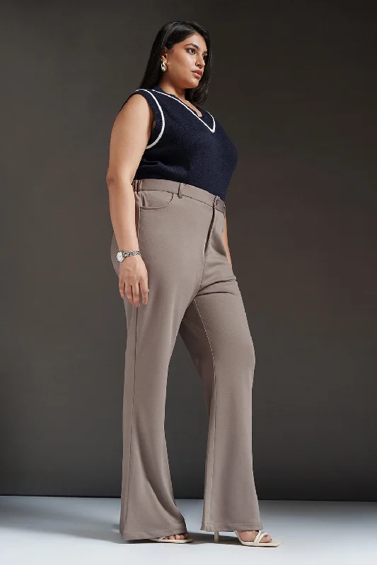Chic Comfort Ashen Grey Curve Bootcut Korean Pants