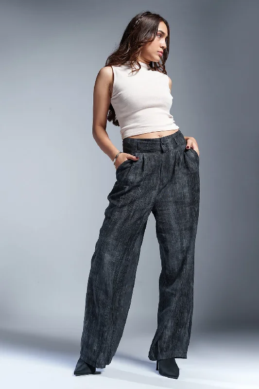 Thin Design Ashwood Grey Sheer Double Button Korean Pants
