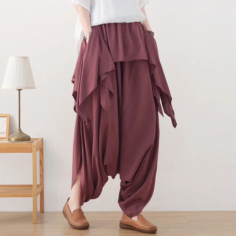 Youthful Autumn Irregular Patchwork Retro Cotton Linen Loose Pants