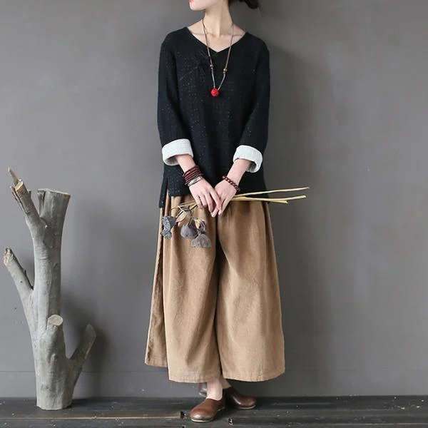 Romantic And Fresh Autumn Retro Casual Corduroy Wide Leg Pants