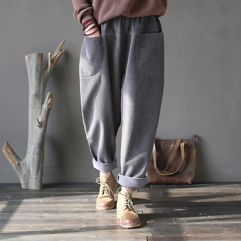 Warm Chic Outfits BABAKUD Cotton Corduroy Radish Pants Women Casual Harlan Pants