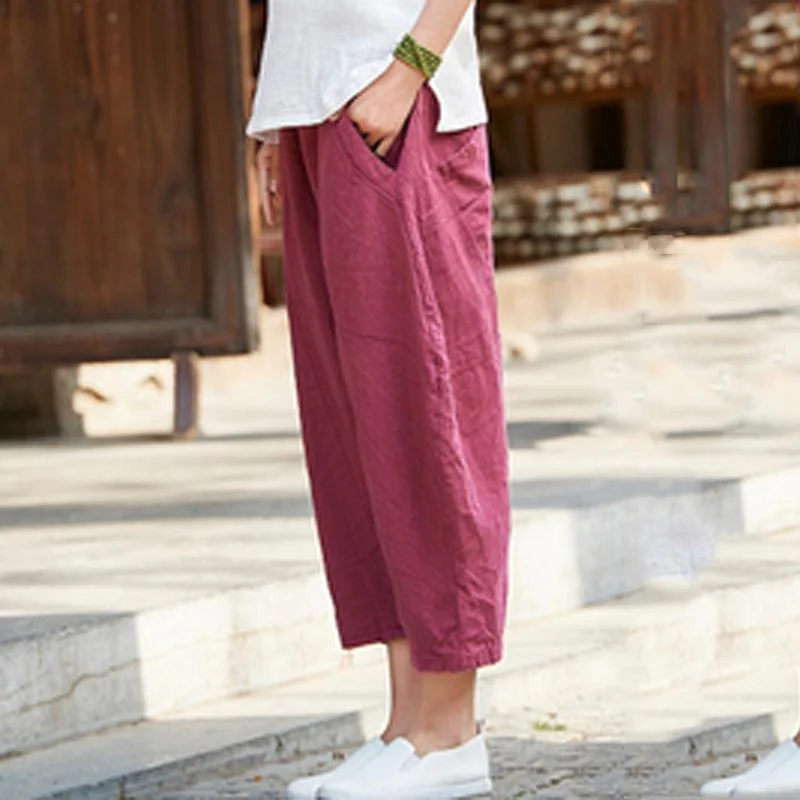Comfortable And Simple Babakud Cotton Linen Pockets Casual Bloom Pants