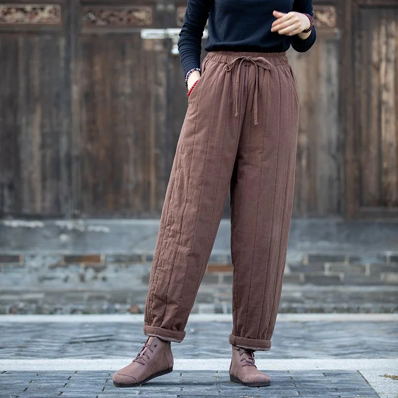 Luxury Fashion Babakud Women Autumn Winter Retro Casual Cotton Quilted Pants