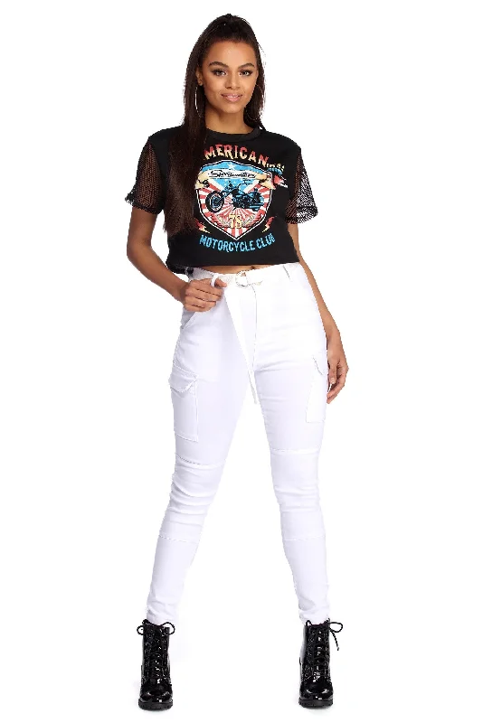 Simple Design Belted Skinny Cargo Pants