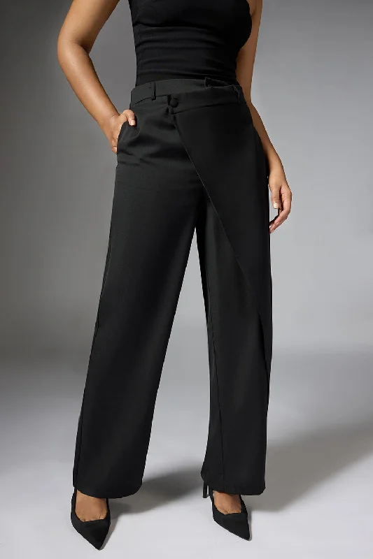 Soft Touch Onyx Black Wrap Front Korean Pants