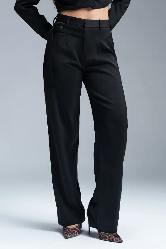 Everyday Style Black Nova Strap Detailed Korean Pants