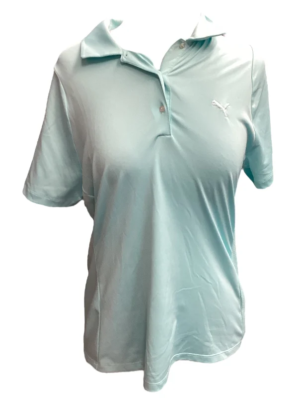 Ethnic Style Blue Athletic Top Short Sleeve Puma, Size L