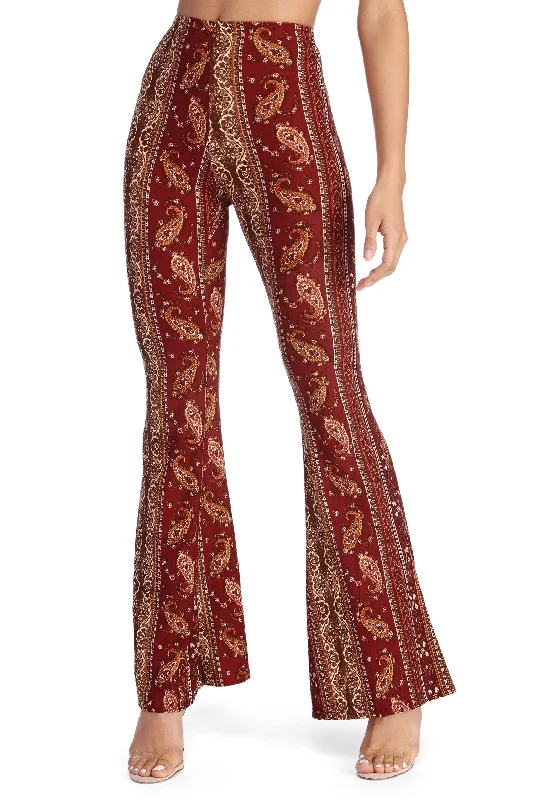 Ethnic Style Boho Wanderer Paisley Flared Pants