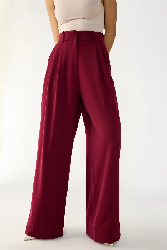Minimal Style Burnt Maroon Adjustable Korean Pants