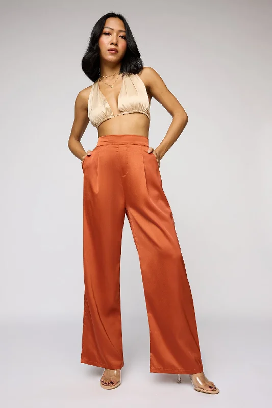 Street Fashion Warm Amber Satin Straight Korean Pants