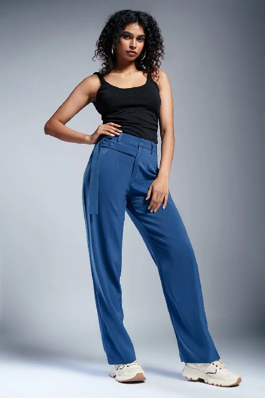 Luxury And Elegant Classic Cobalt Strap Detailed Korean Pants