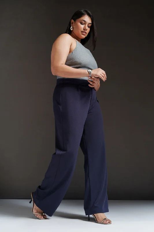 Versatile Style Cosmic Navy Curve Textured Korean Pants