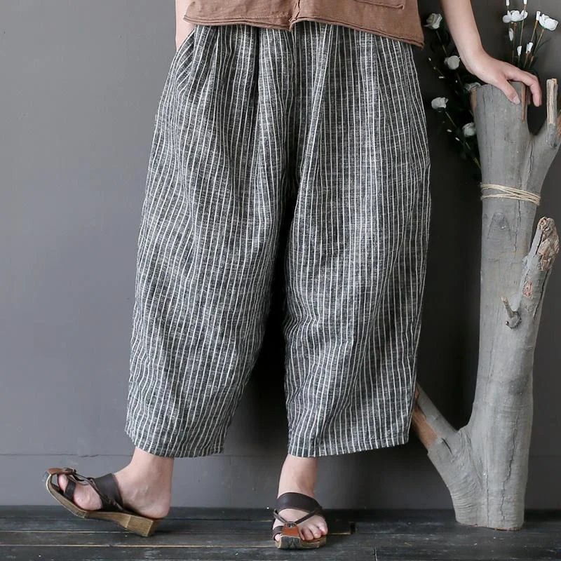Soft Textures Cotton Linen Casual Striped Wide Leg Pants