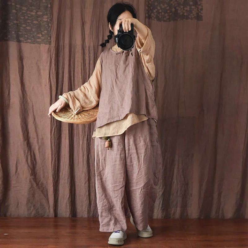 Carefree Style Cotton Linen Casual Wide-Leg Loose Women Pants