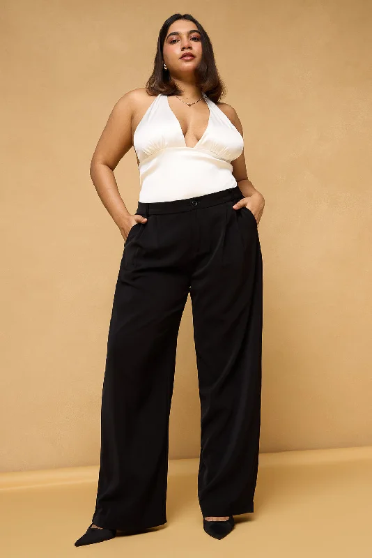 Easy Comfort Style Curve Black Pleated Korean Pants