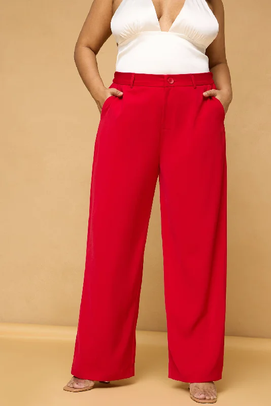 New Design Curve Bright Red Classic Korean Pants