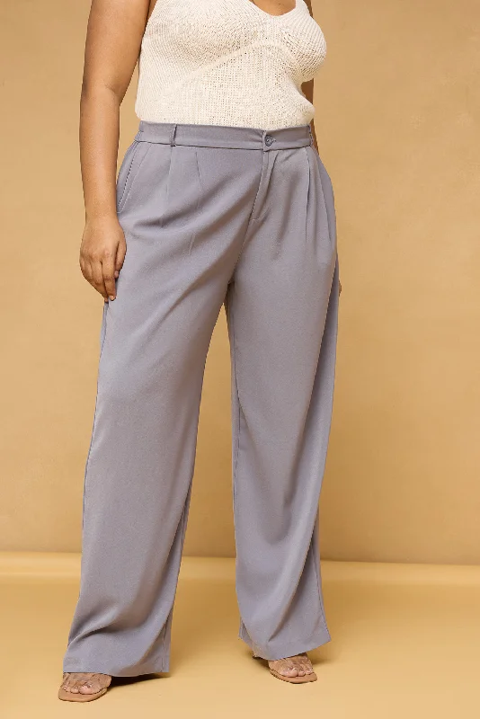 Exquisite Tailoring Curve Charcoal Grey Pleated Korean Pants