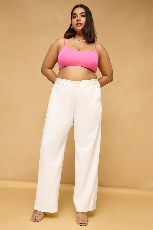 Nightclub Style Curve Seoul White Sleek Korean Pants