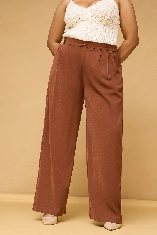 Spiritual Vitality Curve Rust Brown Pleated Korean Pants