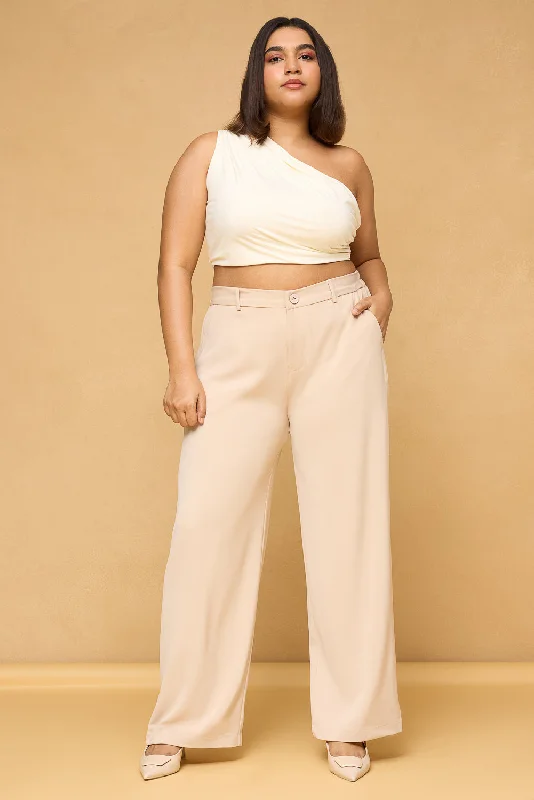 Romantic Data Curve Sand Beige Sleek Korean Pants