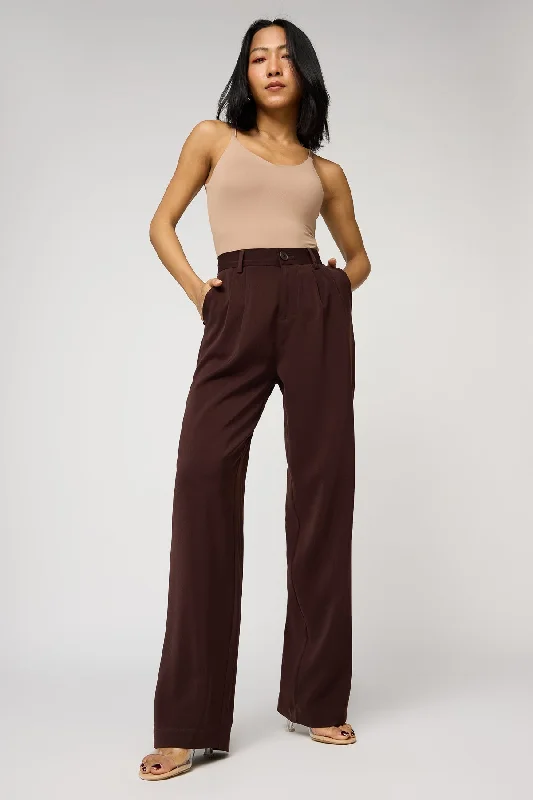 Easy Fashion Deep Chestnut Double Pleated Korean Pants